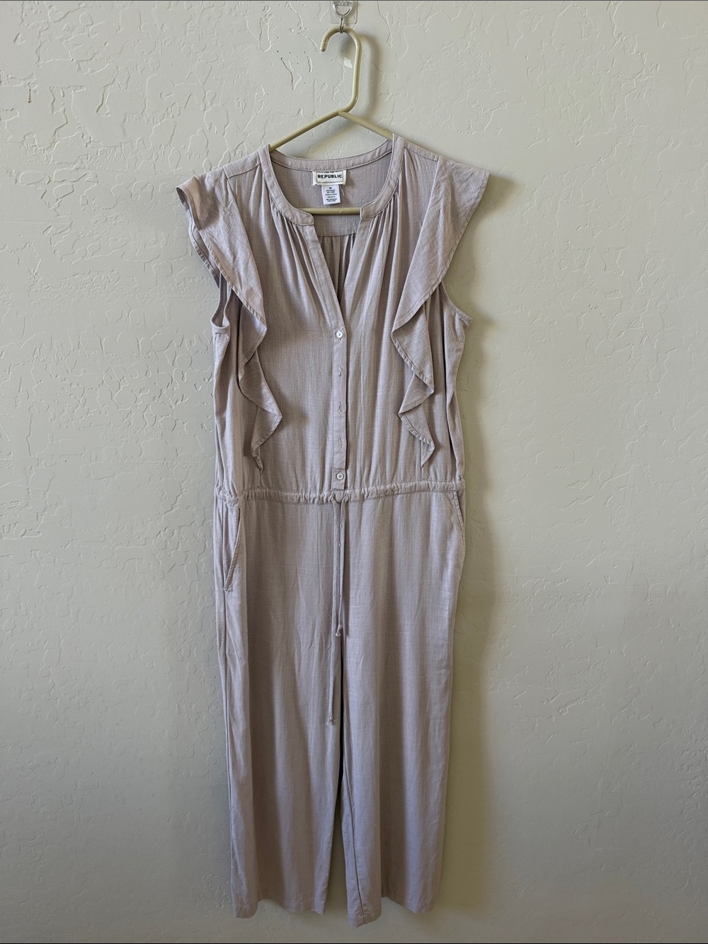 Ruffle Drawstring Jumpsuit in blush pink